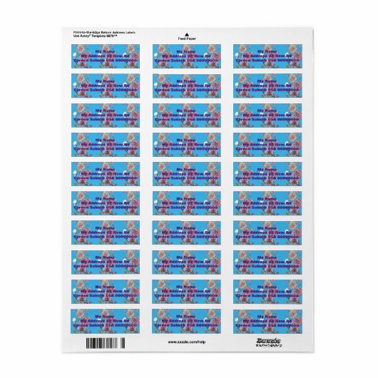Blue Budgie Roos flower Return Address Labels (Full Sheet)