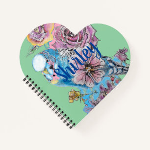 Blue Budgie Roos Waterverf Green Heart notebook Notitieboek