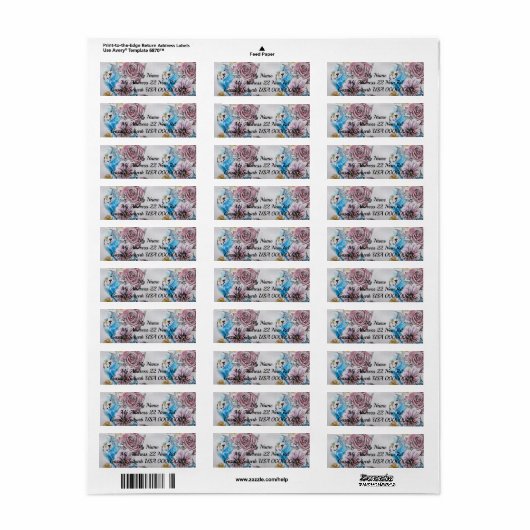 Blue Budgie Roos Waterverf Return Address Labels (Full Sheet)