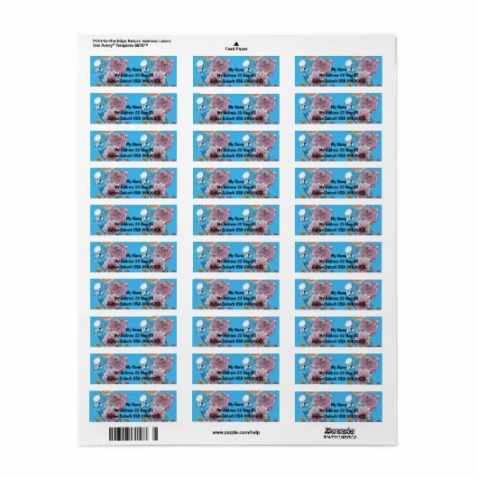 Blue Budgie Roos Waterverf Return Address Labels (Full Sheet)