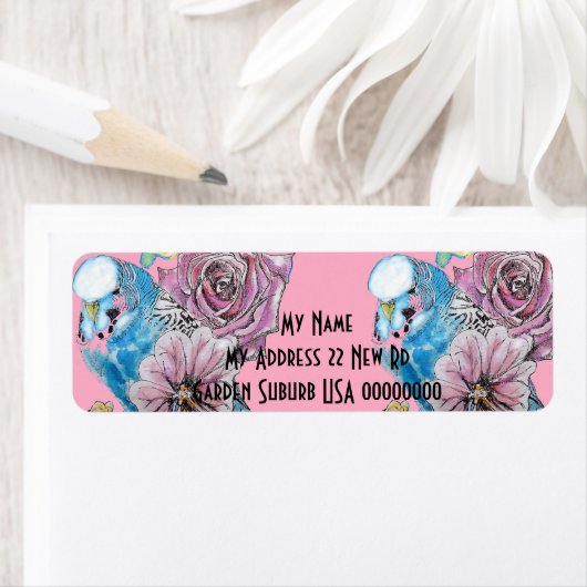 Blue Budgie Roos Waterverf Return Address Labels (Insitu)