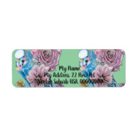 Blue Budgie Roos Waterverf Return Address Labels