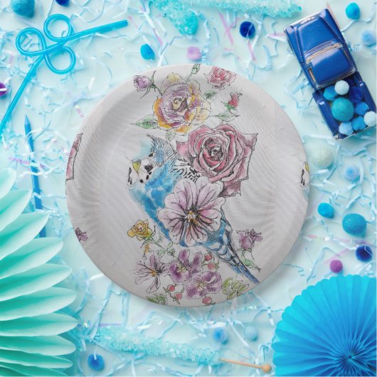 Blue Budgie & Rozen Art Birthday Party Paper Bord (Feest)
