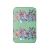 Blue Budgie & Rozen Kunstbloemen groen Badmat (Voorkant Verticaal)
