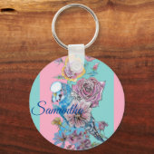 Blue Budgie & Rozen Waterverf Girls Name Key Ring Sleutelhanger (Voorkant)