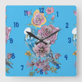 Blue Budgie Waterverf Azure Womans Kantoor Clock Vierkante Klok