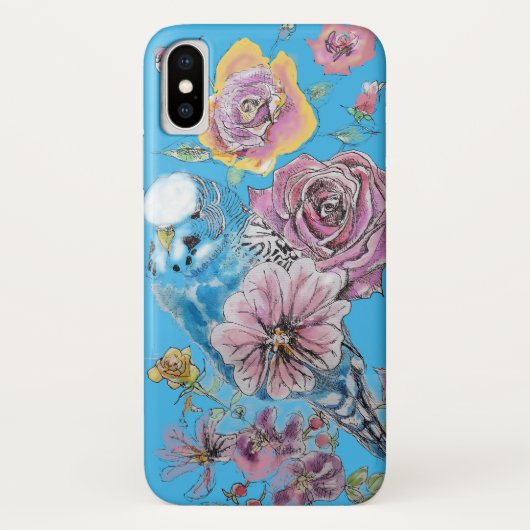 Blue Budgie Waterverf bloemenGalaxy Phone Case S5 (Achterkant)