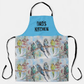 Blue Budgie Waterverf Dads Kitchen Apron Schort (Voorkant)