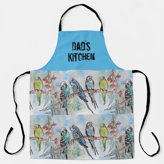 Blue Budgie Waterverf Dads Kitchen Apron Schort (Voorkant)