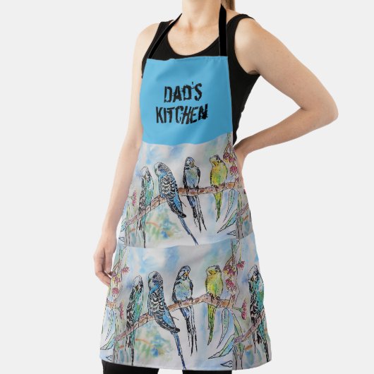 Blue Budgie Waterverf Dads Kitchen Apron Schort (Insitu)
