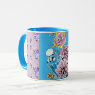 Blue Budgie Waterverf floral Dames Girls Mok