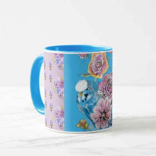 Blue Budgie Waterverf floral Dames Girls Mok (Voorkant links)