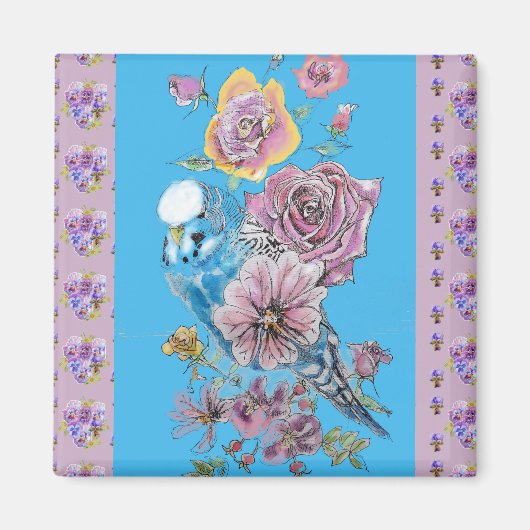 Blue Budgie Waterverf floral Dames Magnet (Voorkant)