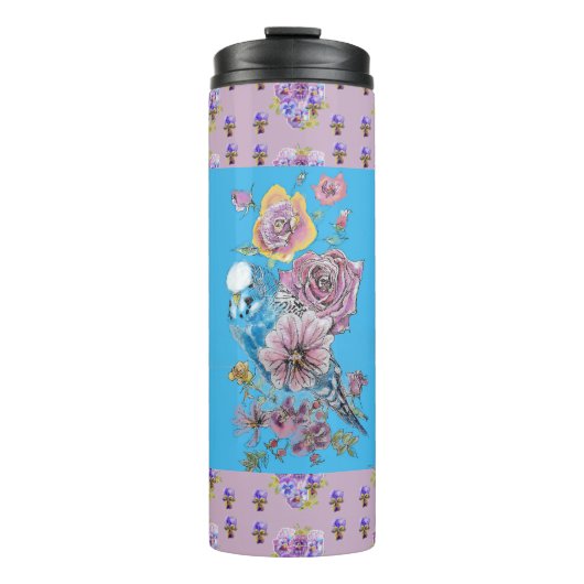 Blue Budgie Waterverf floral Dames Thermosbeker (Voorkant)