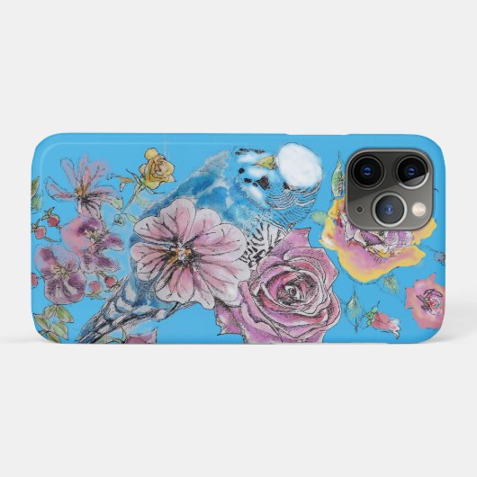 Blue Budgie Waterverf floral iPhone Case-Mate iPhone Case (Achterkant (horizontaal))
