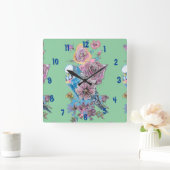Blue Budgie Waterverf Green Womans Kantoor Clock Vierkante Klok (Huis)