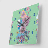 Blue Budgie Waterverf Green Womans Kantoor Clock Vierkante Klok (Hoek)