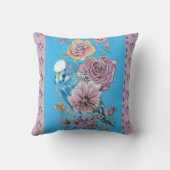 Blue Budgie Waterverf Lila floral Decor Cushion Kussen (Achterkant)