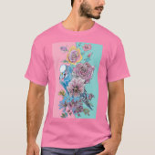 Blue Budgie Waterverf Red Roses floral art Unisex T-shirt (Voorkant)