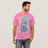 Blue Budgie Waterverf Red Roses floral art Unisex T-shirt (Voorkant volledig)