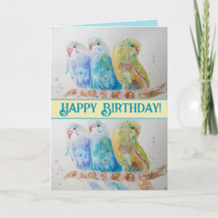 Blue Budgies Waterverf Happy Birthday Budgie Aqua Kaart