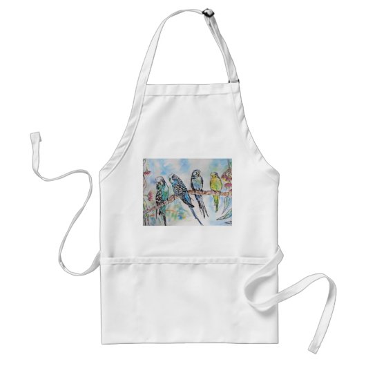 Blue Budgies Waterverf Kitchen Apron Standaard Schort (Voorkant)