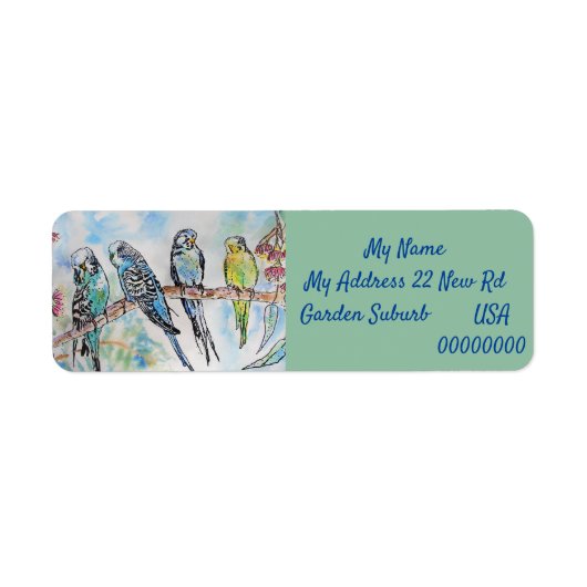 Blue Budgies Waterverf Return Address Labels (Voorkant)