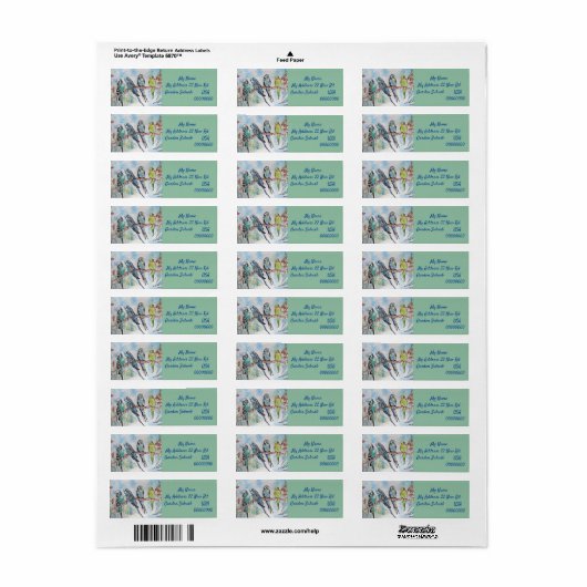 Blue Budgies Waterverf Return Address Labels (Full Sheet)