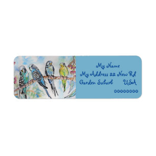 Blue Budgies Waterverf Return Address Labels
