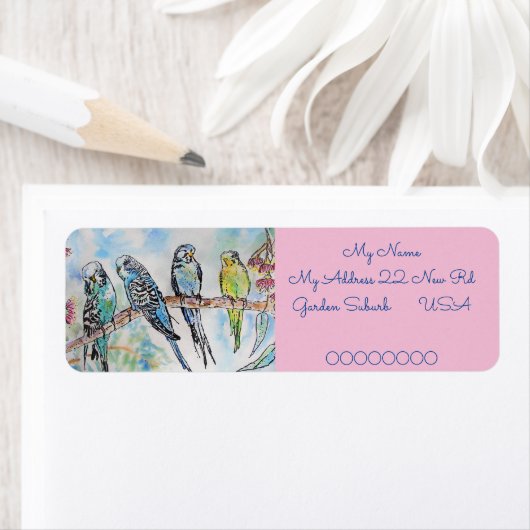 Blue Budgies Waterverf Return Address Labels (Insitu)