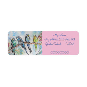 Blue Budgies Waterverf Return Address Labels