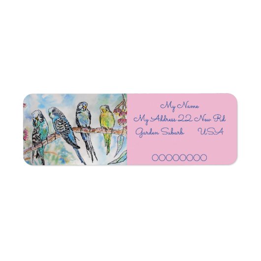 Blue Budgies Waterverf Return Address Labels (Voorkant)