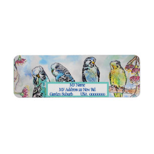 Blue Budgies Waterverf Return Address Labels