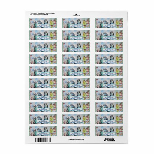 Blue Budgies Waterverf Return Address Labels (Full Sheet)