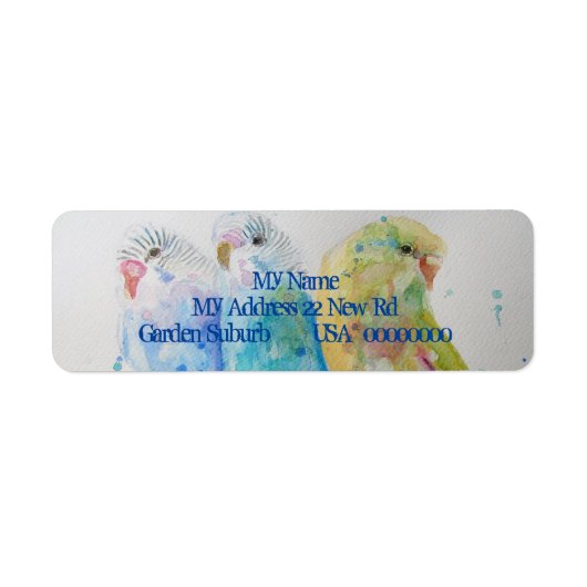 Blue Budgies Waterverf Return Address Labels (Voorkant)