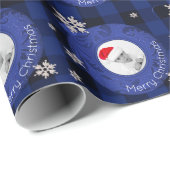 Blue Buffalo Check Merry-kerstfoto Cadeaupapier (Rol Hoek)