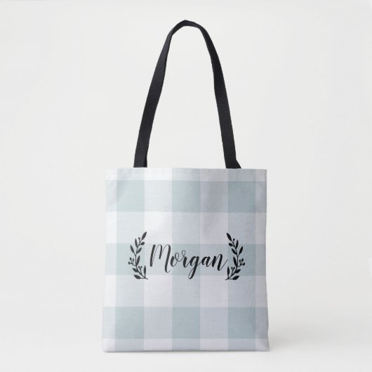 Blue Buffalo Check Monogram | Moderne bosbouw Tote Bag (Voorkant)