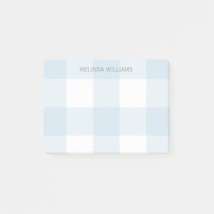 Blue Buffalo Check Pattern Monogramed Name 4x3 Post-it® Notes