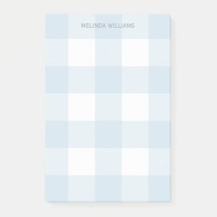 Blue Buffalo Check Pattern Monogramed Name 4x6 Post-it® Notes