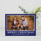 Blue Buffalo Check Photo Feestdagenkaart (Staand voorkant)