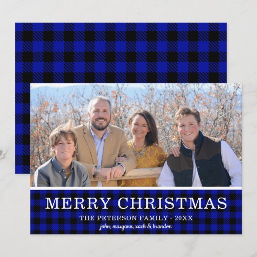 Blue Buffalo Check Photo Feestdagenkaart (Voorkant / Achterkant)