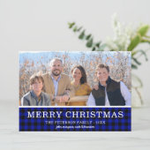 Blue Buffalo Check Photo Feestdagenkaart (Staand voorkant)