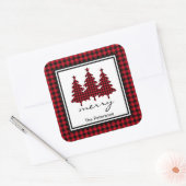 Blue Buffalo Check Pine Trees gepersonaliseerd Vierkante Sticker (Envelop)