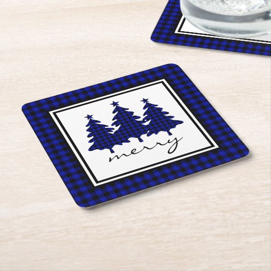 Blue Buffalo Check Pine Trees Kartonnen Onderzetters (Schuin)