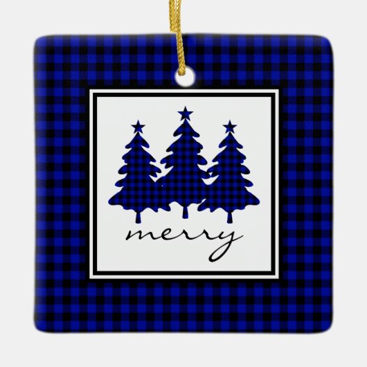 Blue Buffalo Check Pine Trees Keramisch Ornament (Voorkant)