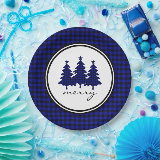 Blue Buffalo Check Pine Trees Paper Bord (Feest)
