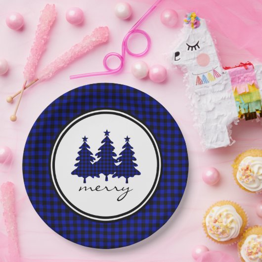 Blue Buffalo Check Pine Trees Paper Bord (Feest)
