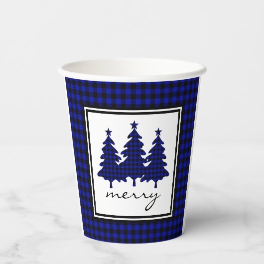 Blue Buffalo Check Pine Trees Paper Cups Papieren Bekers (Achterkant)