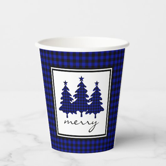 Blue Buffalo Check Pine Trees Paper Cups Papieren Bekers (Voorkant)
