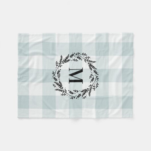 Blue Buffalo Check Wreath Monogram | Boerderij Fleece Deken (Voorkant (Horizontaal))